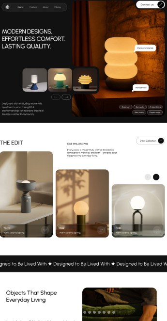 Site criado a partir do wireframe (Iluminação e objetos)