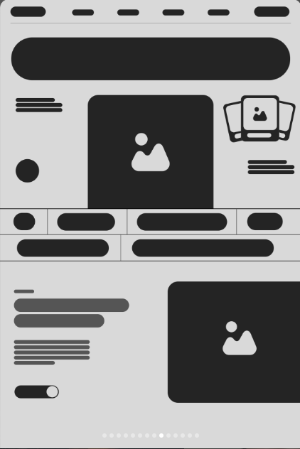 Wireframe: Título gigante com personagem no centro
